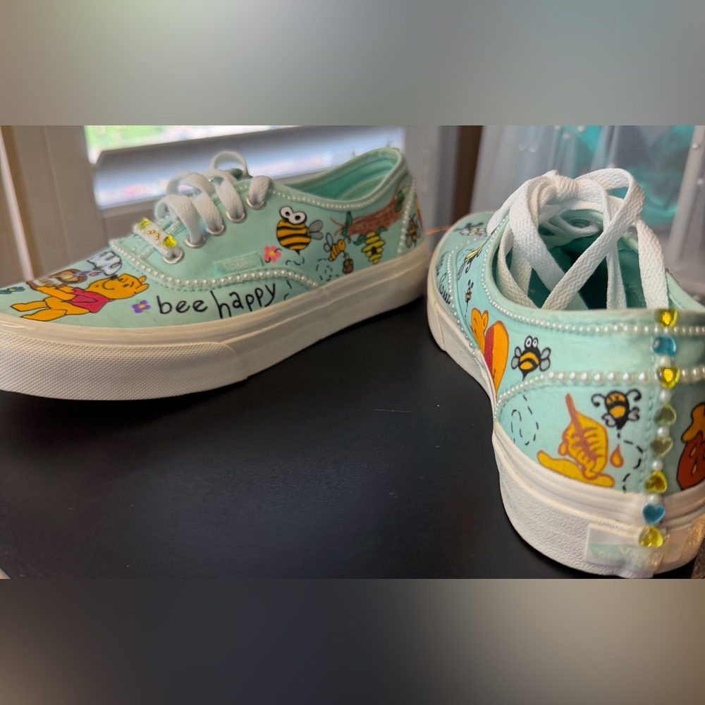 Hand embellished One of a kind Winnie The Pooh Themed Tennis shoe, size 6.5. - Picture 9 of 17